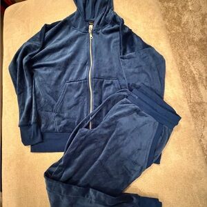 Blue Velour Lounge Hoodie Set